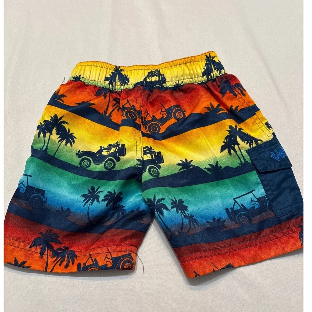 UVSkinz Boys Swim Trunks 2T Rainbow Sunset Tropical Palm Tree Jeep UPF 50+